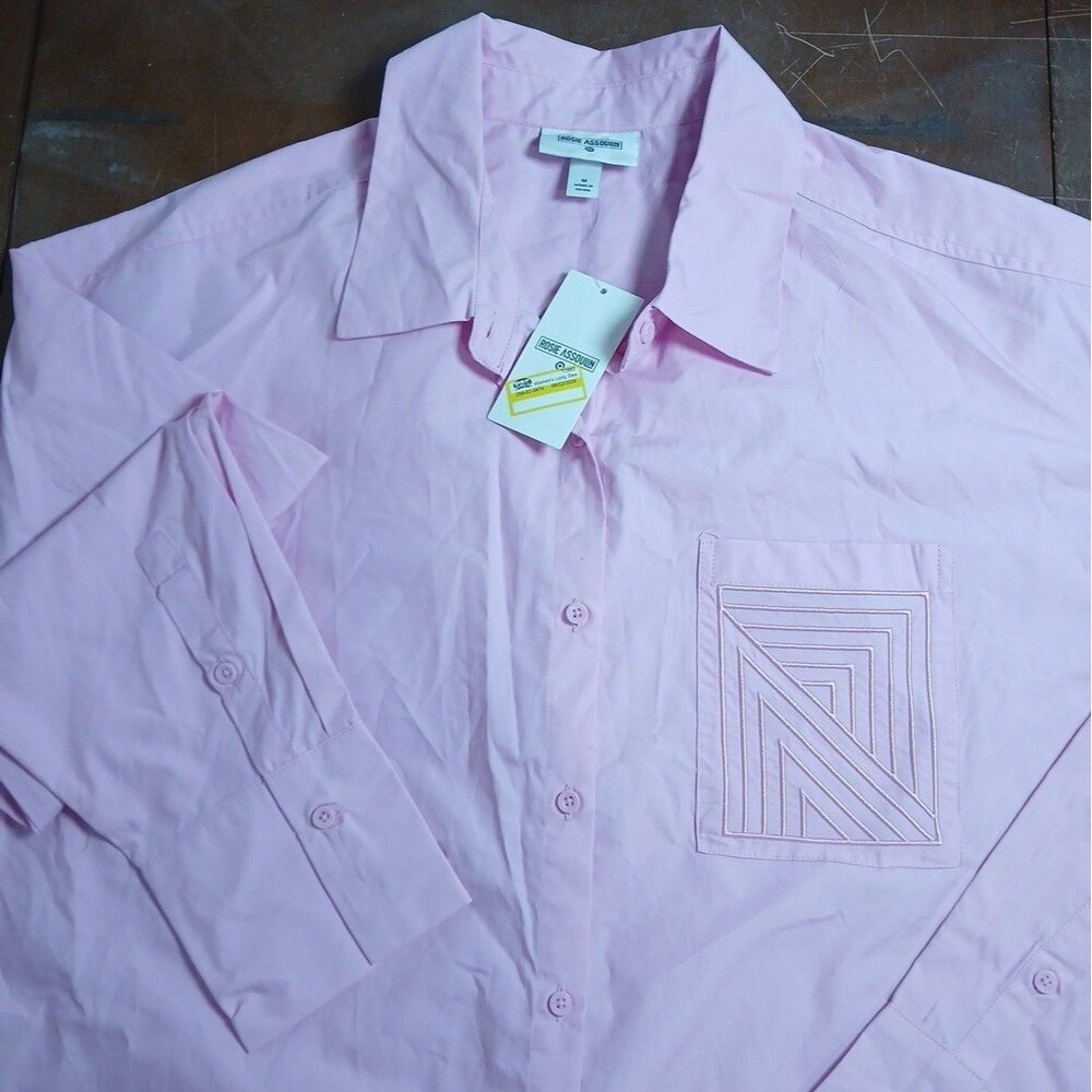 Rosie Assoulin Women's Long Sleeve Oversized Poplin Button-Down Shirt Pink M NWT - Picture 5 of 6